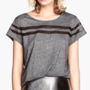 H&M Gray & Black Mesh Stripes Short Sleeve Shirt